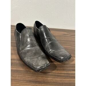 Robert Wayne Crash Mens Grey Leather Slip-On Square Toe Loafers Shoes Size 11